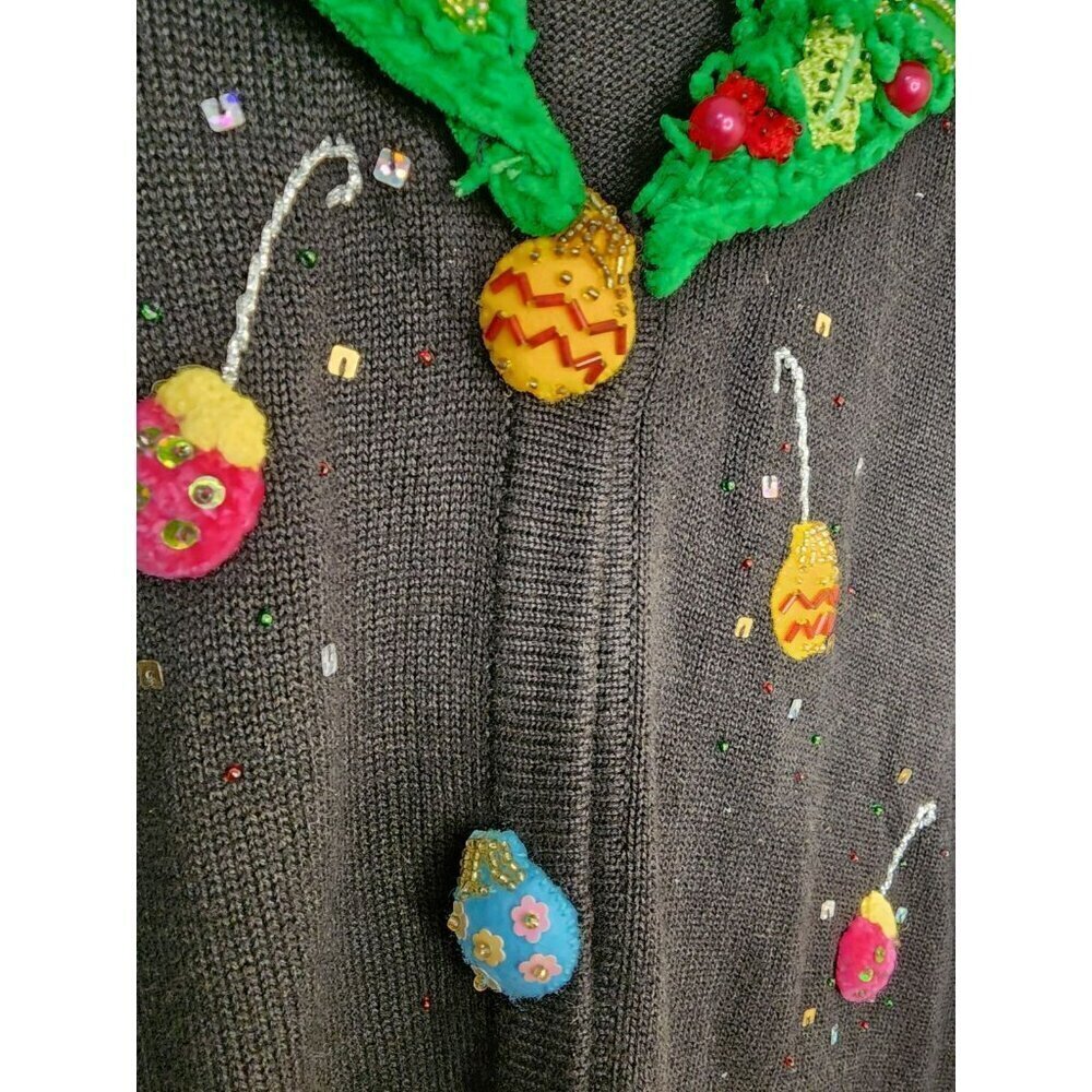 Size Small Berek Christmas Wreath Neck Vest Ornament Buttons Sequins Ugly... - Picture 5 of 7